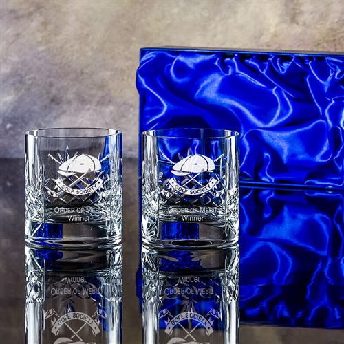 Engraved Crystal Boxed pair of Edward Tumblers