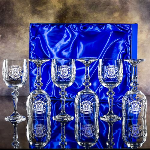 Engraved Crystal Edward Goblet Set of Six in a Pre