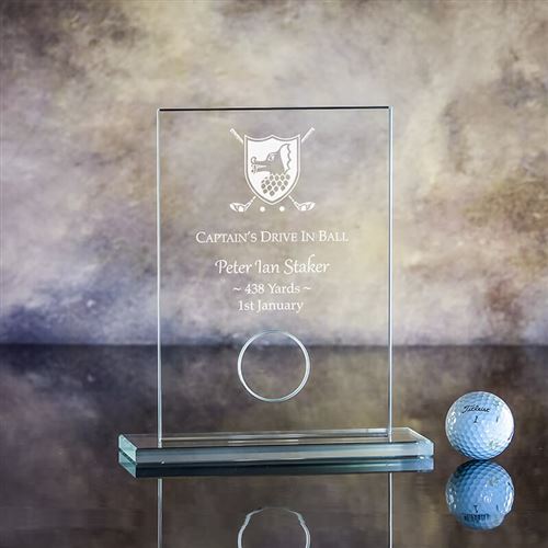 Engraved Crystal Captain's Drive In Golf Ball Hold