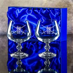 Two Claudia Engraved Brandy Glasses Gift Set