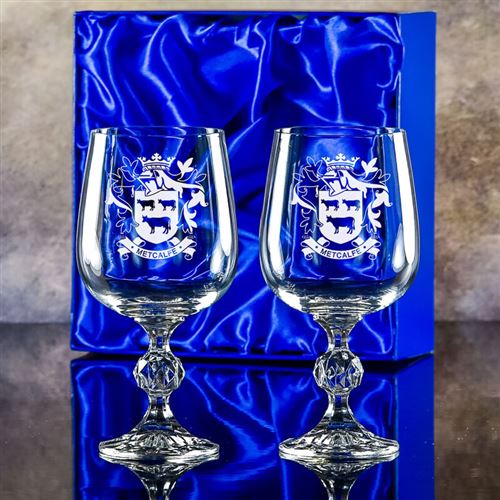 Engraved Crystal Claudia Goblet pair in a presenta