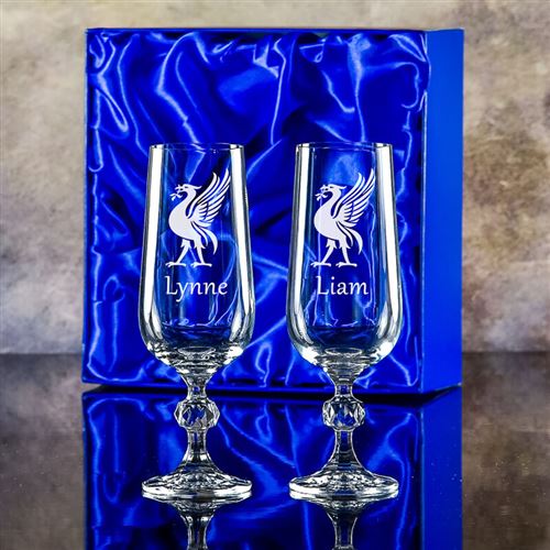Two Claudia Engraved Champagne Flutes Gift Set