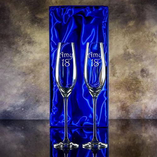 Two Lydia Engraved Champagne Flutes Gift Set