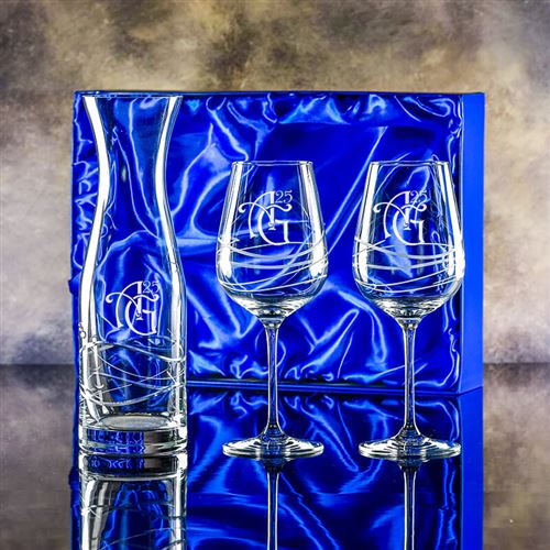Crystal Swirl Carafe and Goblet Glasses Gift Set