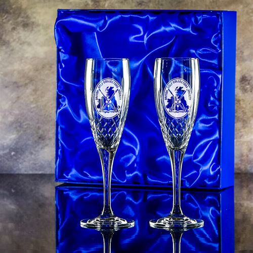 Engraved Crystal Handcut Forest Flutes Presentatio