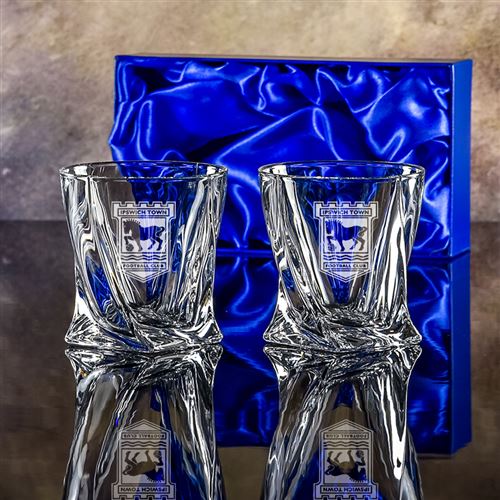 Engraved Crystal Barley Tumbler pair in presentati