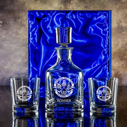 Engraved Crystal St Edmund's Decanter & Pair of To