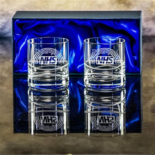 Crystal Engraved Wavy Whisky Tumbler Gift set of Two