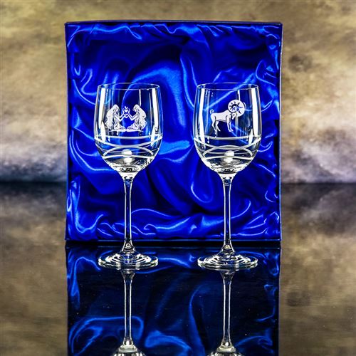 Crystal Engraved Wavy Wine Goblet Gift set of Two