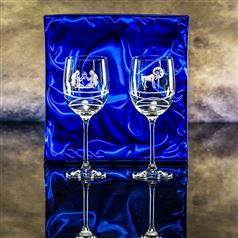 Crystal Engraved Wavy Wine Goblet Gift set of Two