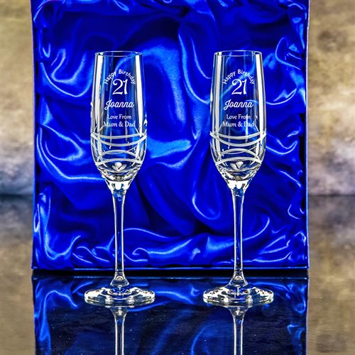 Crystal Engraved Wavy Champagne Flute Gift set of Two
