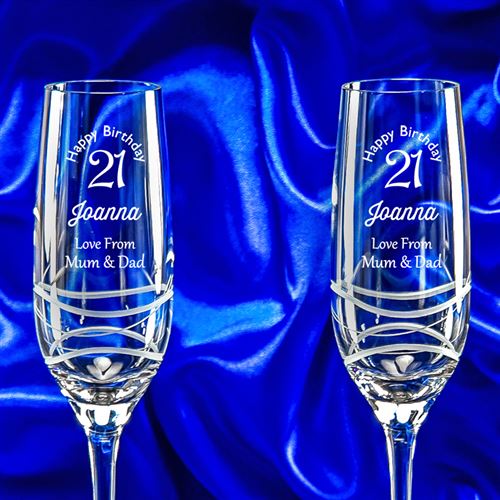 Crystal Engraved Wavy Champagne Flute Gift set of Two