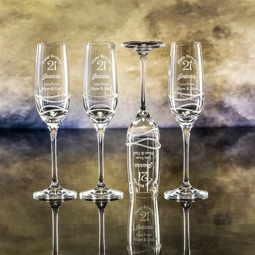 Crystal Engraved Wavy Champagne Flute Gift set of Four