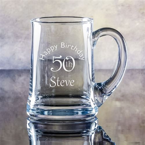 Crystal Engraved Pint Bowed Tankard