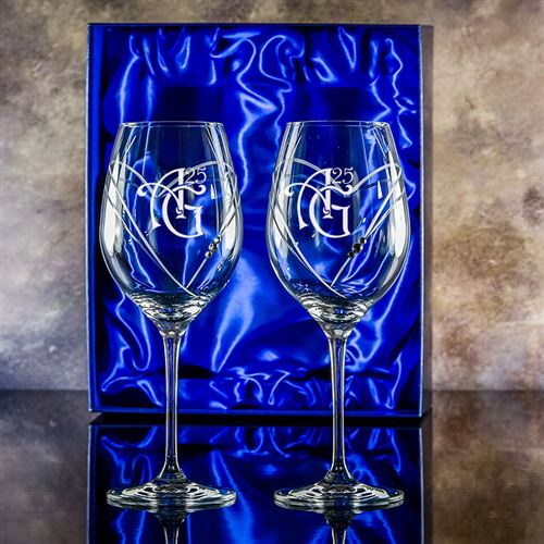 Engraved Crystal Presentation Boxed Pair of Diaman