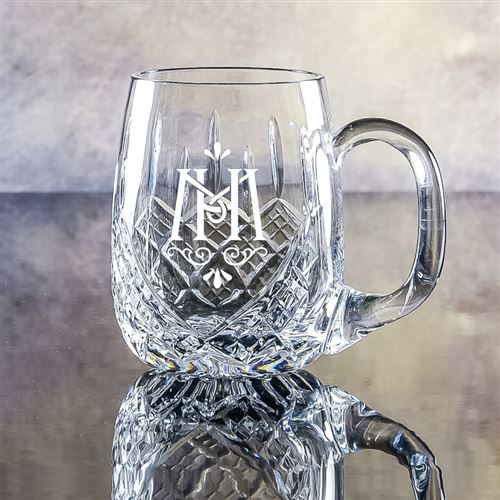 Large Crystal Engraved Barrel Tankard