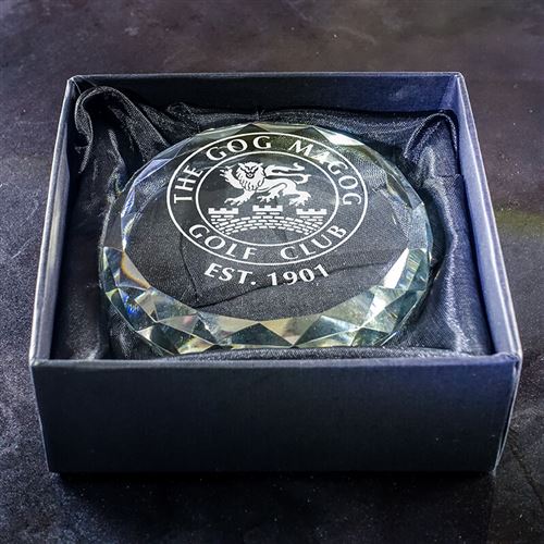 Engraved Crystal Faceted Flat Paperweight