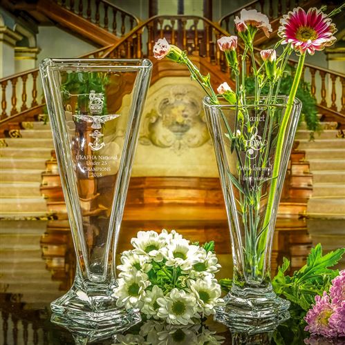 Large Crystal Engraved Barley Vase